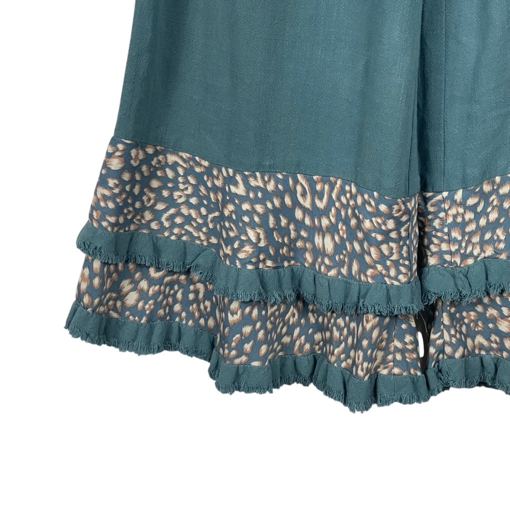 Umgee Wide Leg Pants Ruffle Hem Linen Cotton Teal Size Medium - Picture 4 of 9